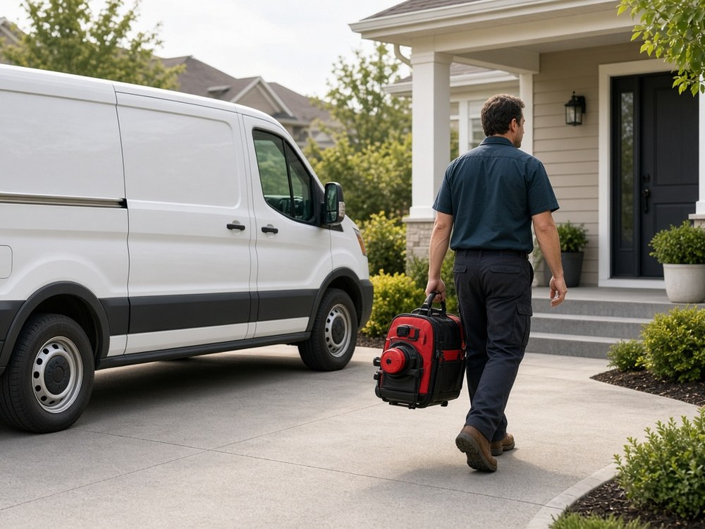 Service van arriving for a plumbing call